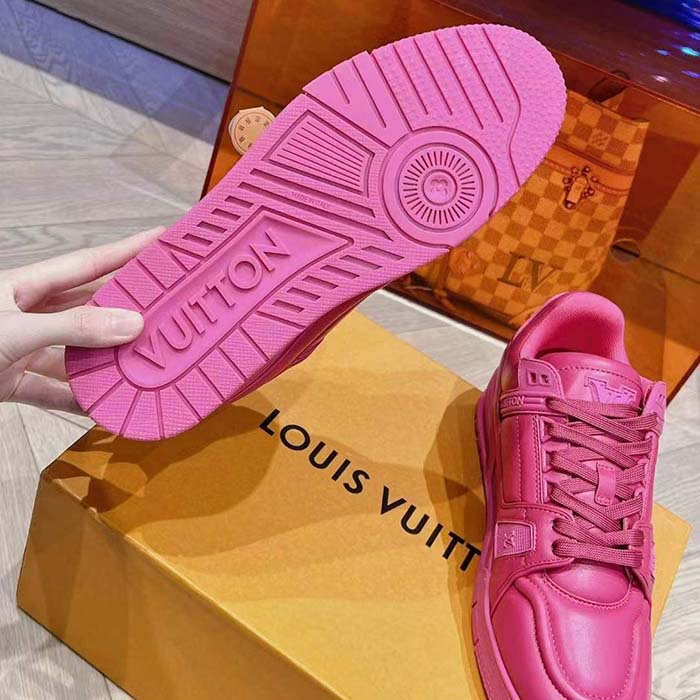 Louis Vuitton Unisex LV Trainer Sneaker Fuchsia Calf Leather Rubber Outsole Monogram Flower