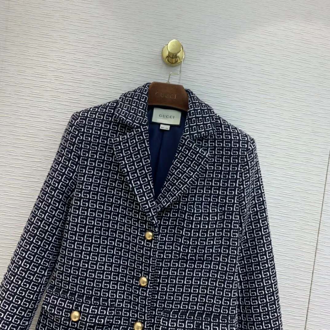 Gucci Women Square G Wool Jacket in Boxy Fit-Navy