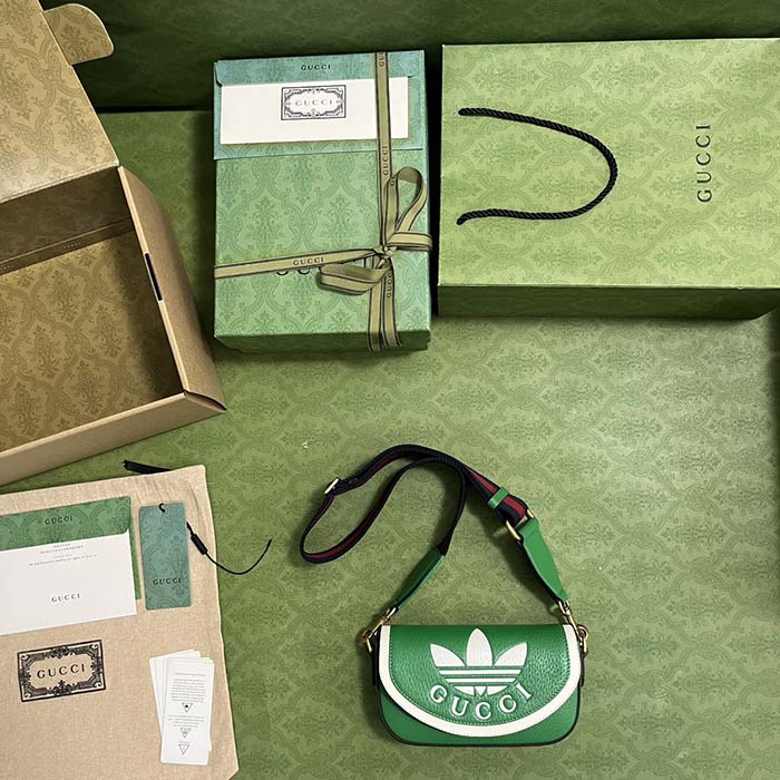 Gucci Unisex GG Adidas x Gucci Mini Bag Green Leather Off White Trefoil Print