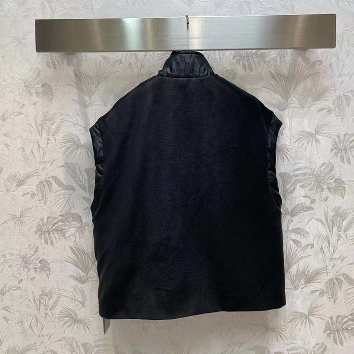 Gucci Women GG Canvas Bomber Jacket High Neck Drawstring Detachable Hood Gilet Dropped Shoulder