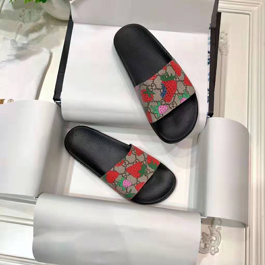 Gucci Women GG Gucci Strawberry Slide Sandal-Red