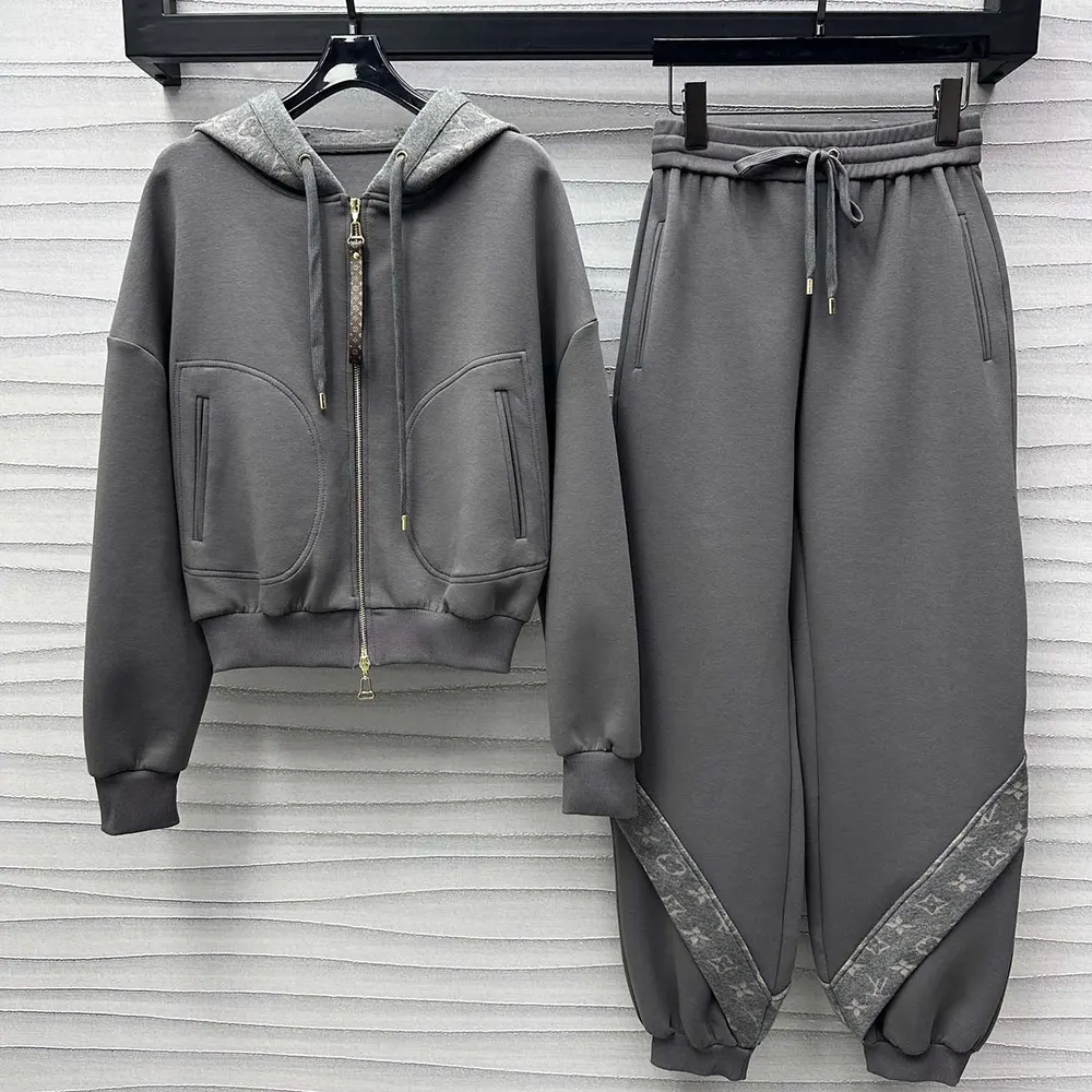 Louis Vuitton Women Monogram Accent Knit Hoodie-Grey 1AGCI2