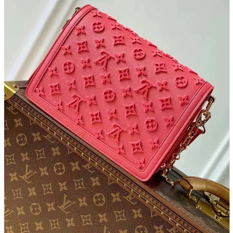 Louis Vuitton LV Women Mini Dauphine Handbag Fluo Pink Tufted Grained Calfskin Leather