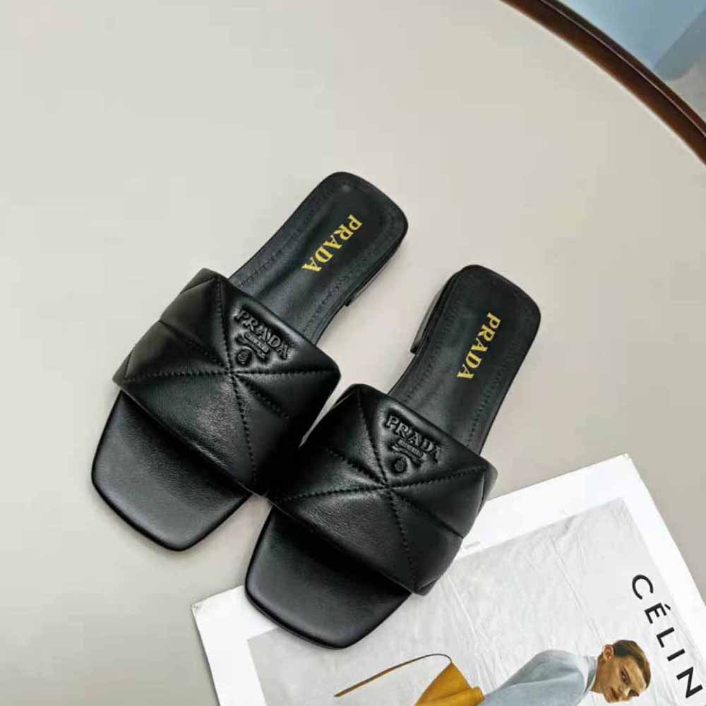 Prada Women Quilted Nappa Leather Sabots-Black