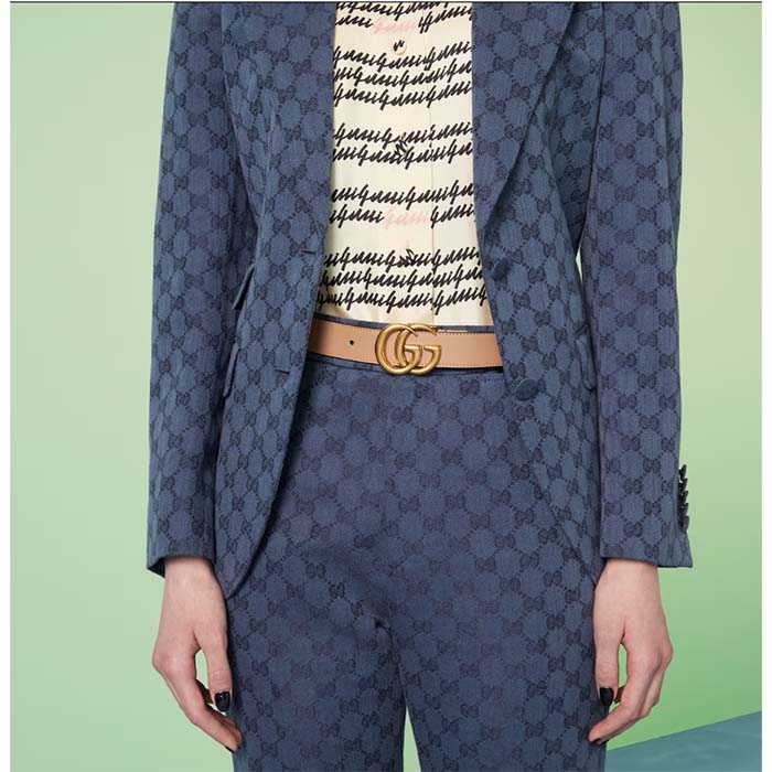 Gucci Women GG Marmont Reversible Belt Beige Pink Leather 3 CM Width Double G