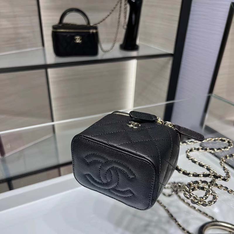 Chanel Women CC Mini Box Bag Black Calfskin Leather Gold-Tone Metal