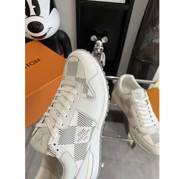 Louis Vuitton LV Unisex Run Away Sneaker White Maxi Damier-Embossed Grained Calf Leather Rubber