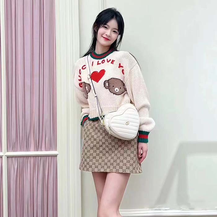 Gucci Women GG Canvas Skirt Camel Ebony Brown Leather Unlined Fitted Waistband Belt Loops