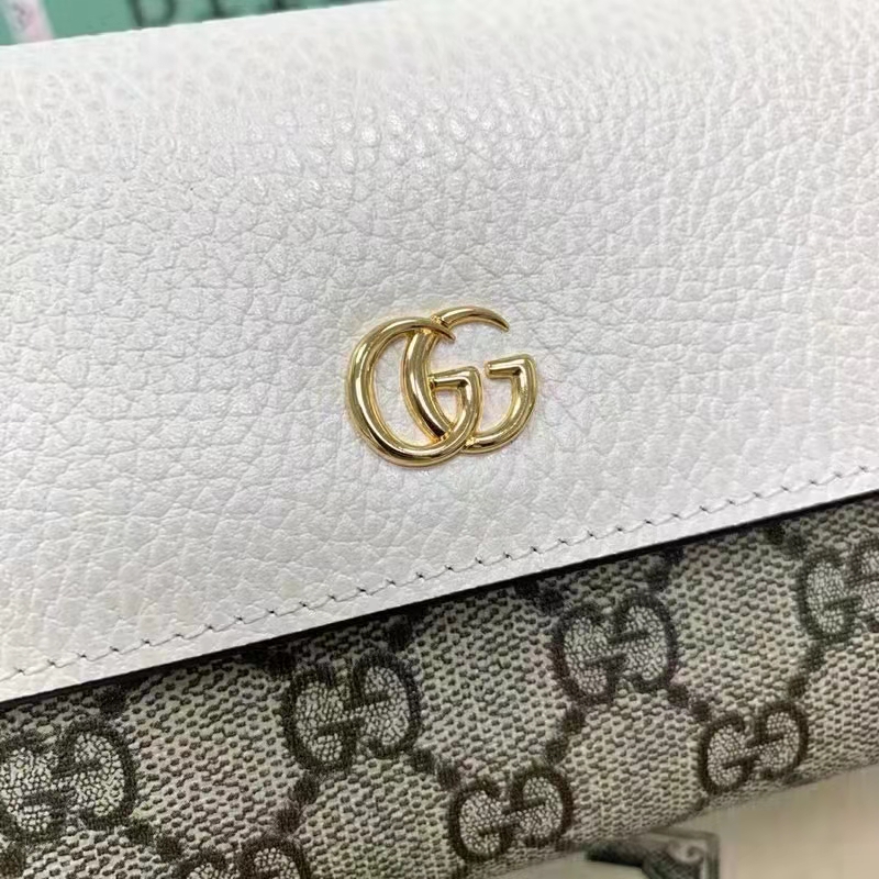 Gucci Women GG Marmont Chain Wallet White Beige Ebony GG Supreme Canvas