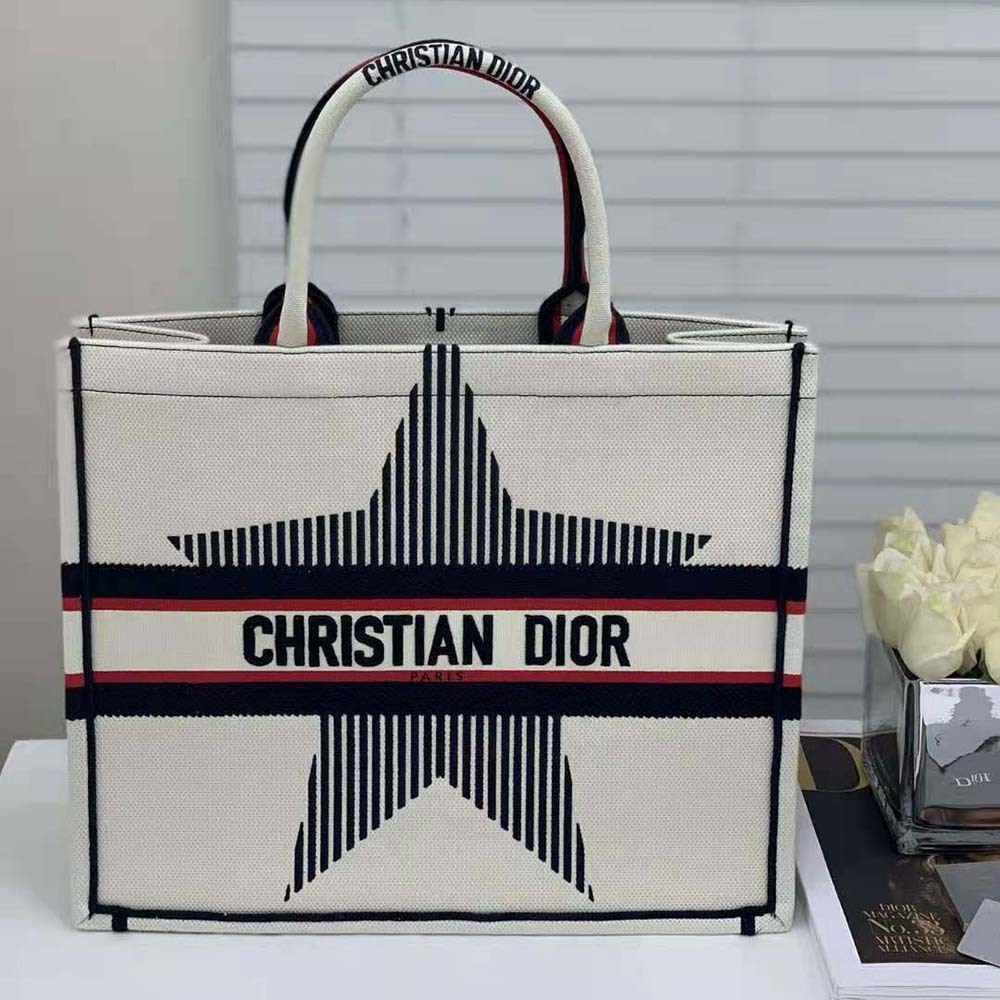 Dior Women Dioralps Dior Book Tote White Three-Tone Embroidery