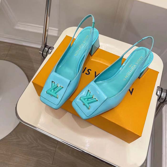 Louis Vuitton LV Women Shake Slingback Pump Blue Patent Calf Leather Lambskin 5.5 Cm Heel