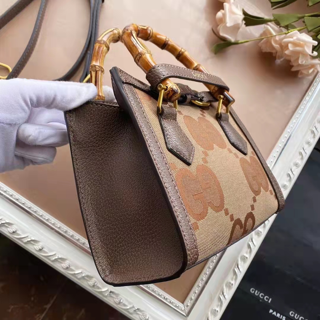 Gucci Women Gucci Diana Jumbo GG Mini Tote Bag Camel Brown Canvas