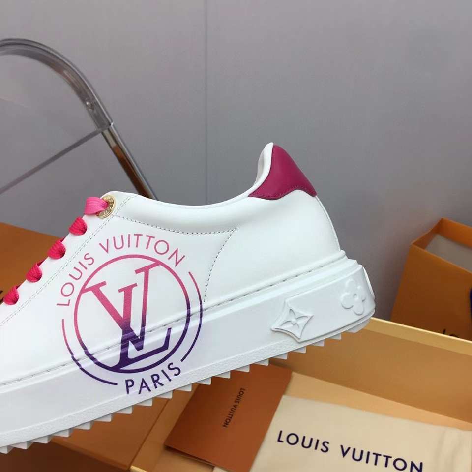 Louis Vuitton Unisex LV Time Out Sneaker Fuchsia Pink Printed Calf Leather Rubber Circle