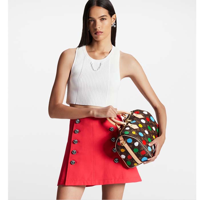 Louis Vuitton Unisex LVxYK Speedy Bandoulière 25 Monogram Coated Canvas 3D Painted Dots Print