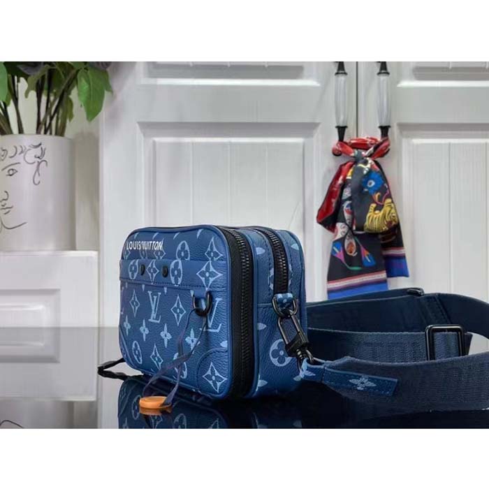 Louis Vuitton LV Unisex Nano Alpha Atlantic Blue Monogram Coated Canvas Cowhide Leather