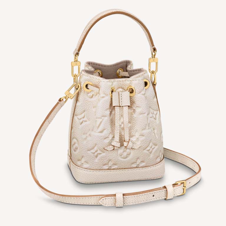 Louis Vuitton LV Women Nano Noé Bucket Bag Beige Monogram Embossed Supple Grained Cowhide