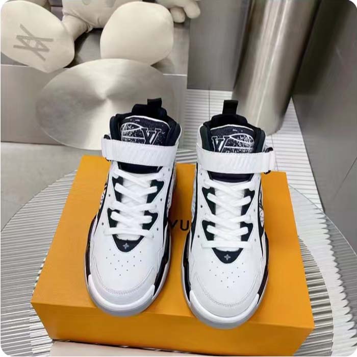 Louis Vuitton LV Unisex Trainer 2.0 Sneaker Boot White Calf Leather Rubber Outsole