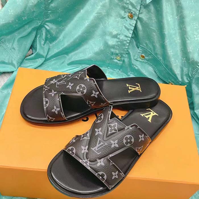 Louis Vuitton LV Unisex Oasis Mule Eclipse Black Monogram Grained Calf Leather Rubber