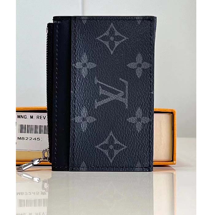 Louis Vuitton LV Unisex Coin Card Holder Monogram Eclipse Coated Canvas Cowhide Leather