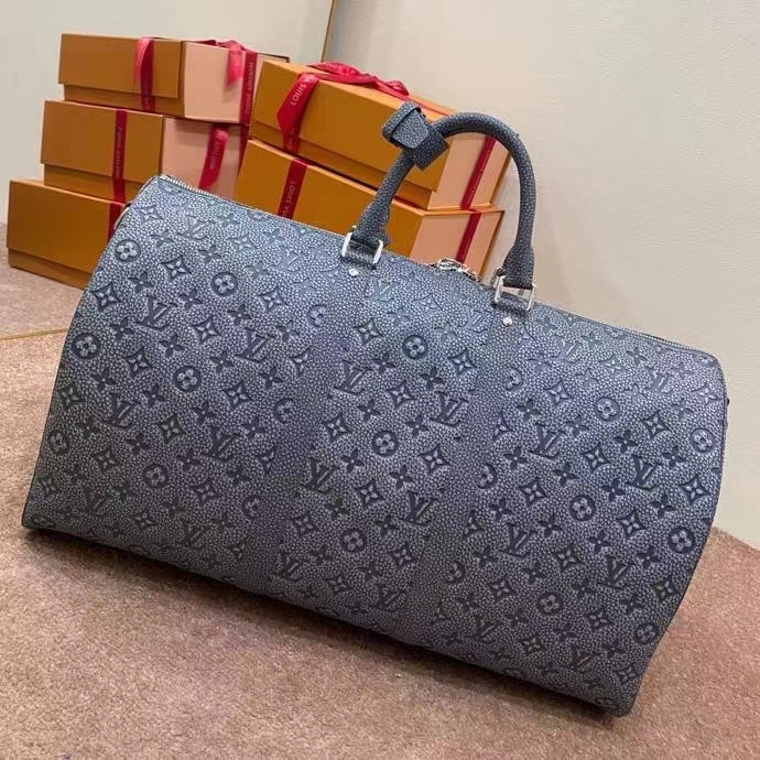 Louis Vuitton LV Unisex Keepall Bandoulière 50 Granite Taurillon Monogram Embossed Cowhide Leather