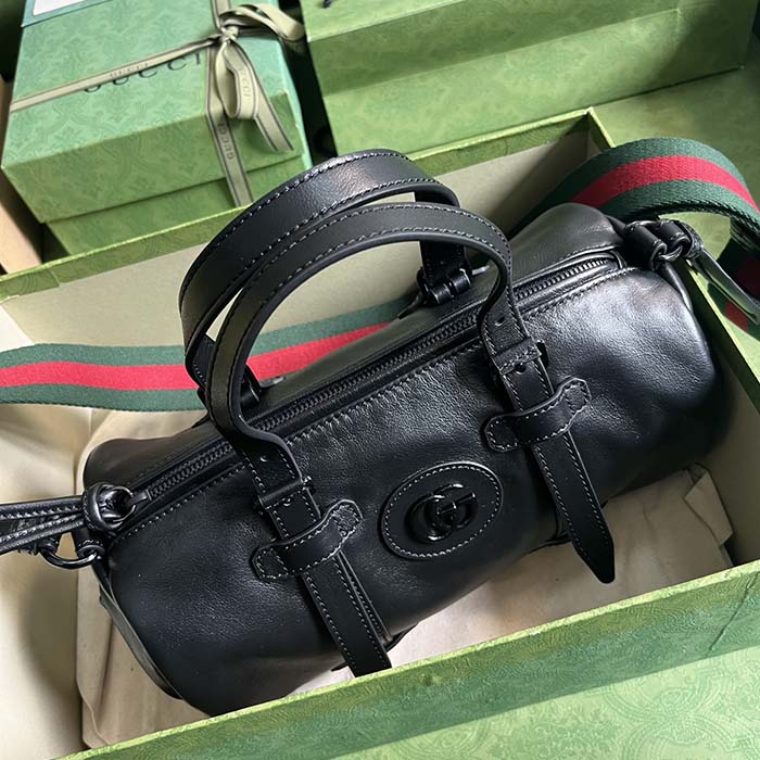 Gucci GG Unisex Small Duffle Bag Tonal Double G Black Leather