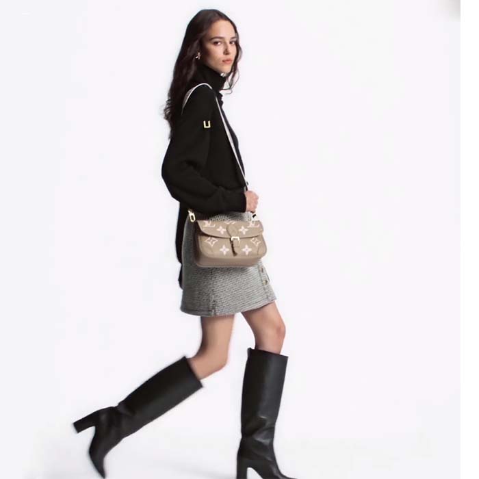 Louis Vuitton LV Women Diane Tourterelle Beige Cream Monogram Empreinte Embossed Cowhide Leather