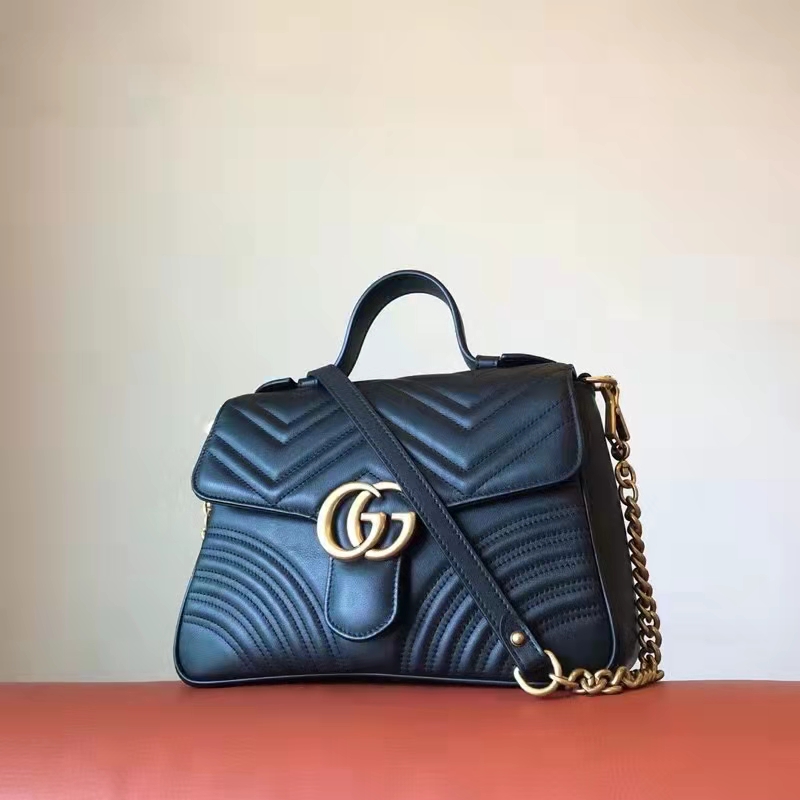 Gucci GG Women GG Marmont Small Top Handle Bag Black Double G