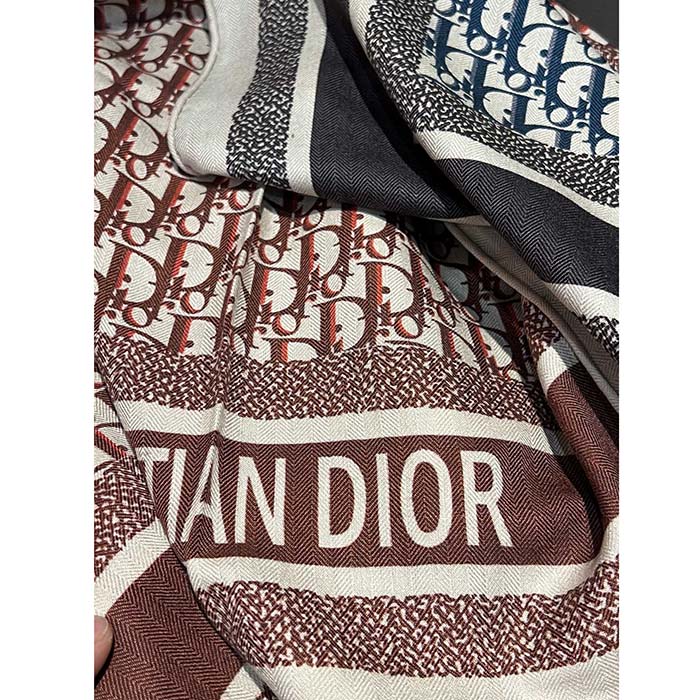 Dior Women CD Dior Oblique Diortwin 90 Square Burgundy Navy Blue Silk Twill