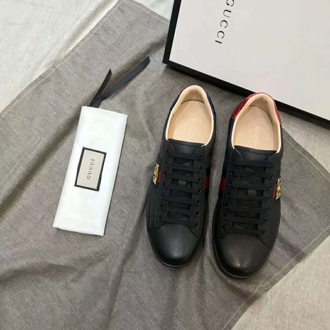 Gucci Men Ace Embroidered Sneaker Shoes with Tiger Web-Black