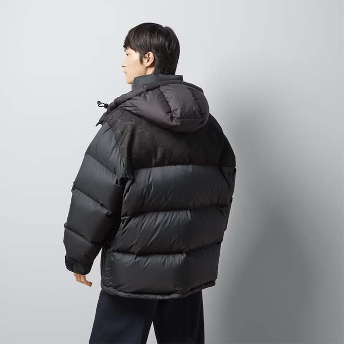 Gucci Men Nylon Down Jacket GG Inserts Feather Padding Lined High Neck Velcro Cuffs