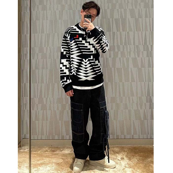 Louis Vuitton Men LV SKI Wool Pullover Regular Fit Fir Tree Jacquard Signature All Over