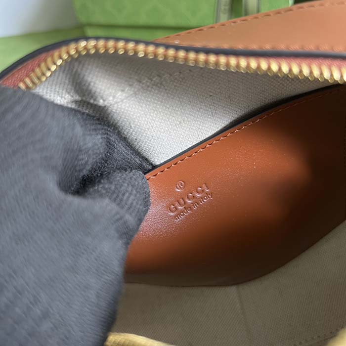 Gucci Women GG Matelassé Leather Small Bag Light Brown Double G Zip Closure