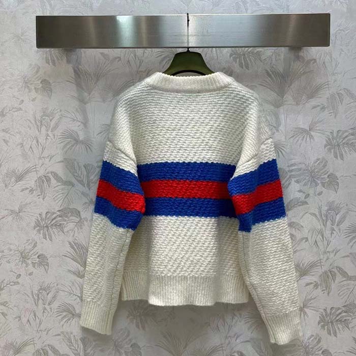 Gucci Women GG Wool Mohair Cardigan Web Knitted Collar Dropped Shoulder Long Sleeves
