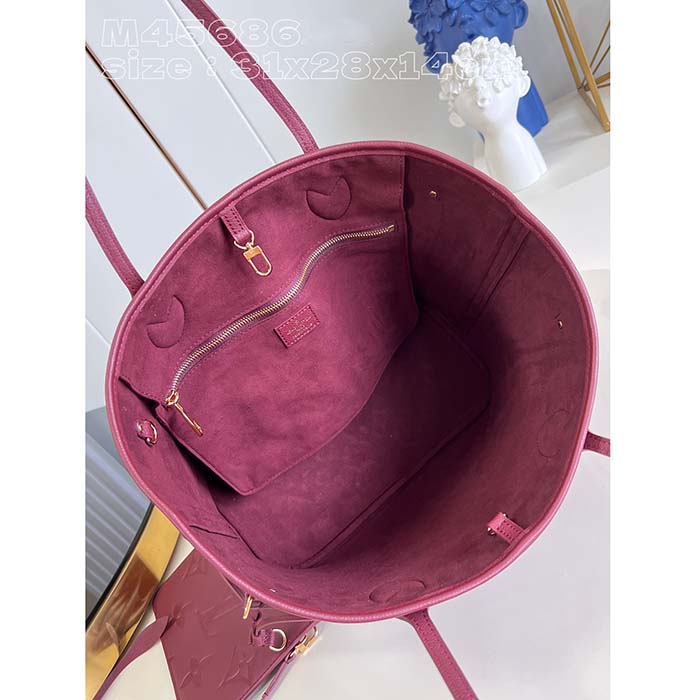 Louis Vuitton LV Unisex Neverfull MM Wine Red Monogram Empreinte Embossed Grained Cowhide Leather