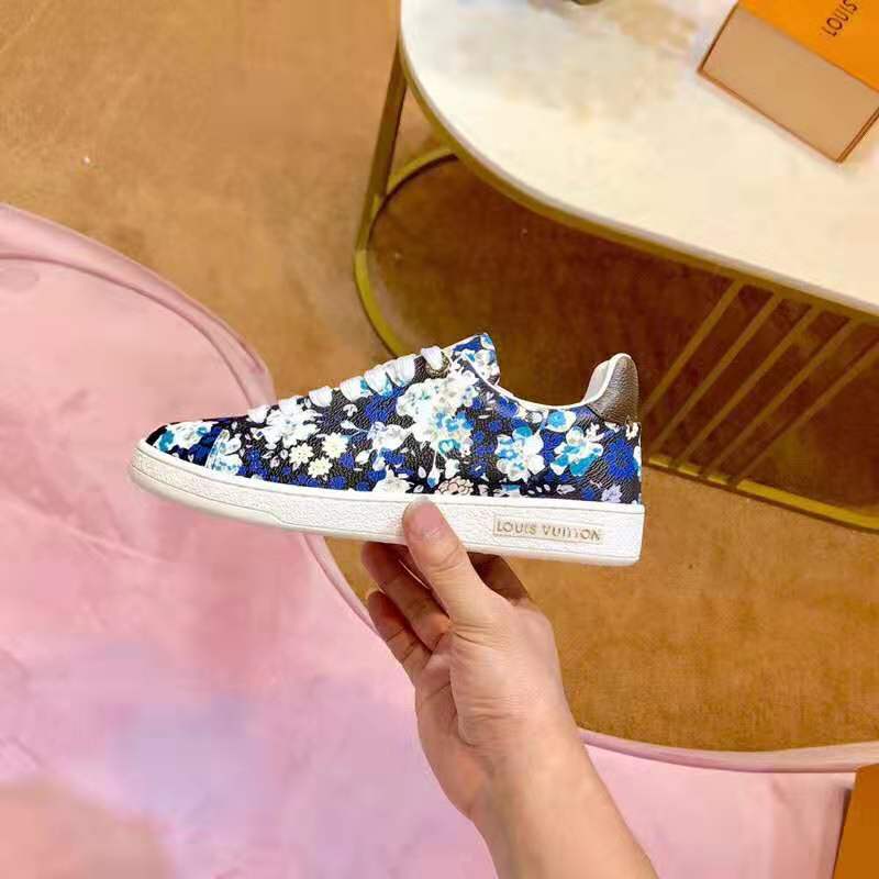 Louis Vuitton LV Women Frontrow Sneaker in Flower-Printed Calf Leather-Blue