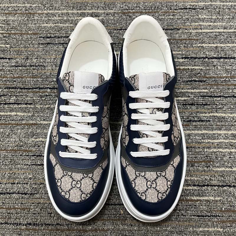 Gucci Unisex GG Sneaker Beige Blue Supreme Canvas Rubber Mid 5.5 Cm Heel