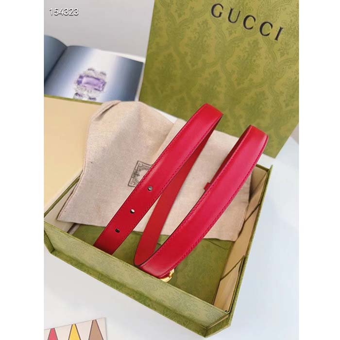 Gucci Unisex Buckle Thin Belt Red Leather Gold-Toned Hardware 1.5 CM Width