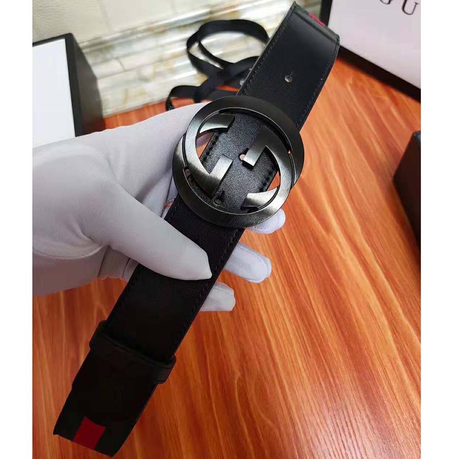 Gucci Unisex GG Web Belt with G Buckle in Green and Red Web