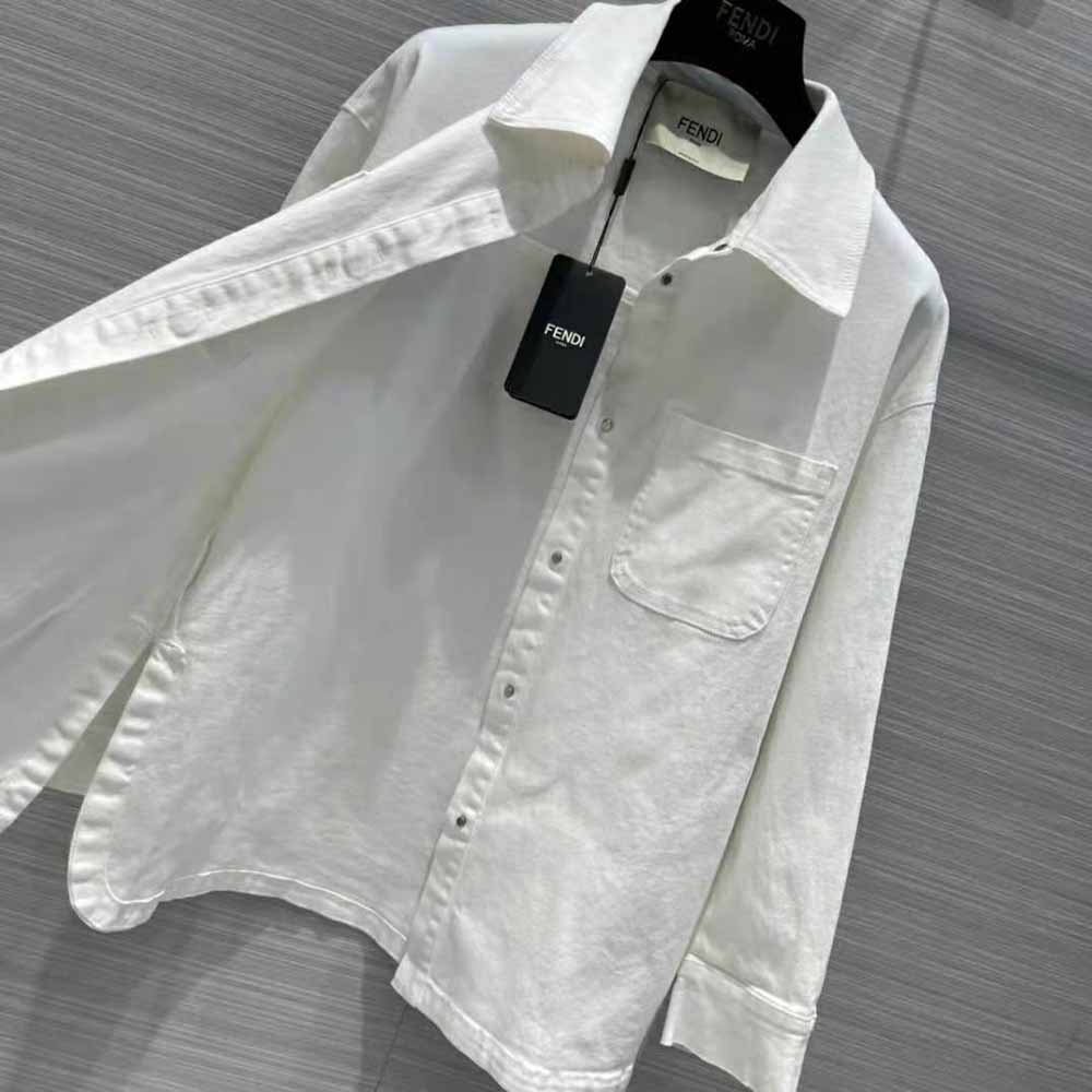 Fendi Women Single-Breasted Go-To White Denim Go-To Jacket