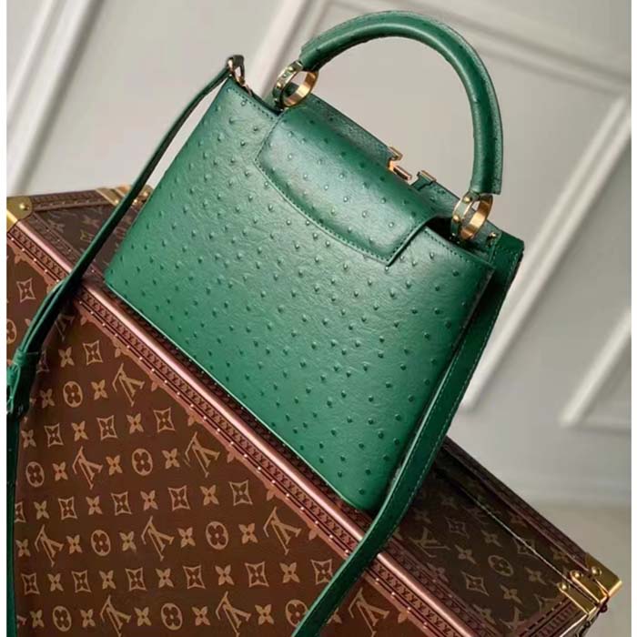Louis Vuitton LV Women Capucines BB Menthe Mint Ostrich Leather Monogram Flower