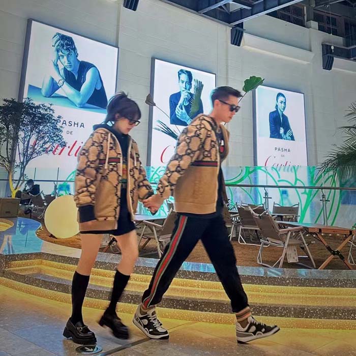 Gucci Men Maxi GG Wool Jersey Jacket Beige Black Polyamide Polyester