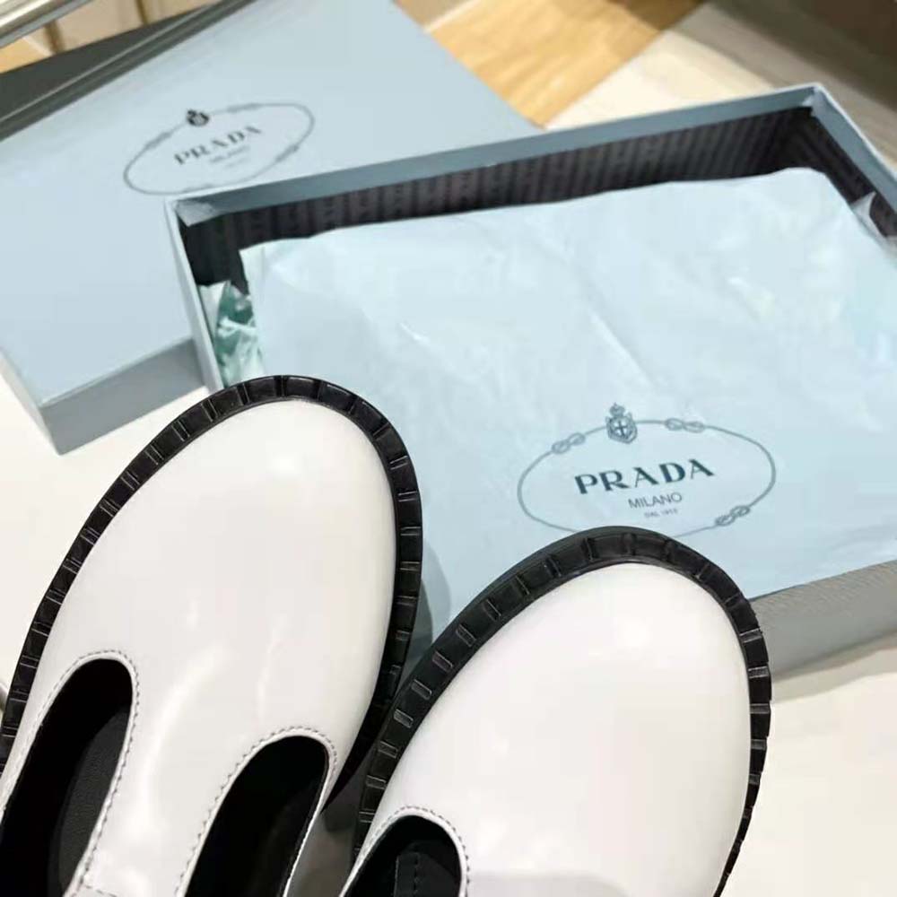 Prada Women Brushed-Leather Mary Jane T-Strap Shoes-White
