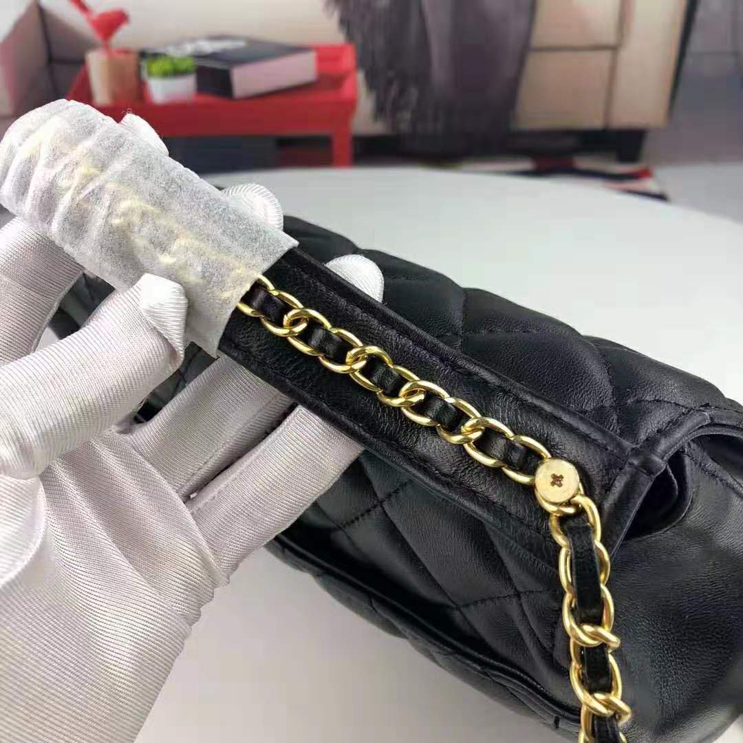 Chanel Women Flap Bag with Top Handle in Lambskin Leather