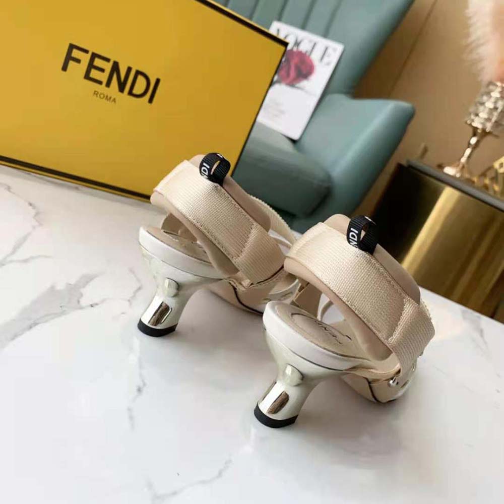 Fendi Women Colibri Pink Mesh High-Heel Slingbacks with Metal Stitches