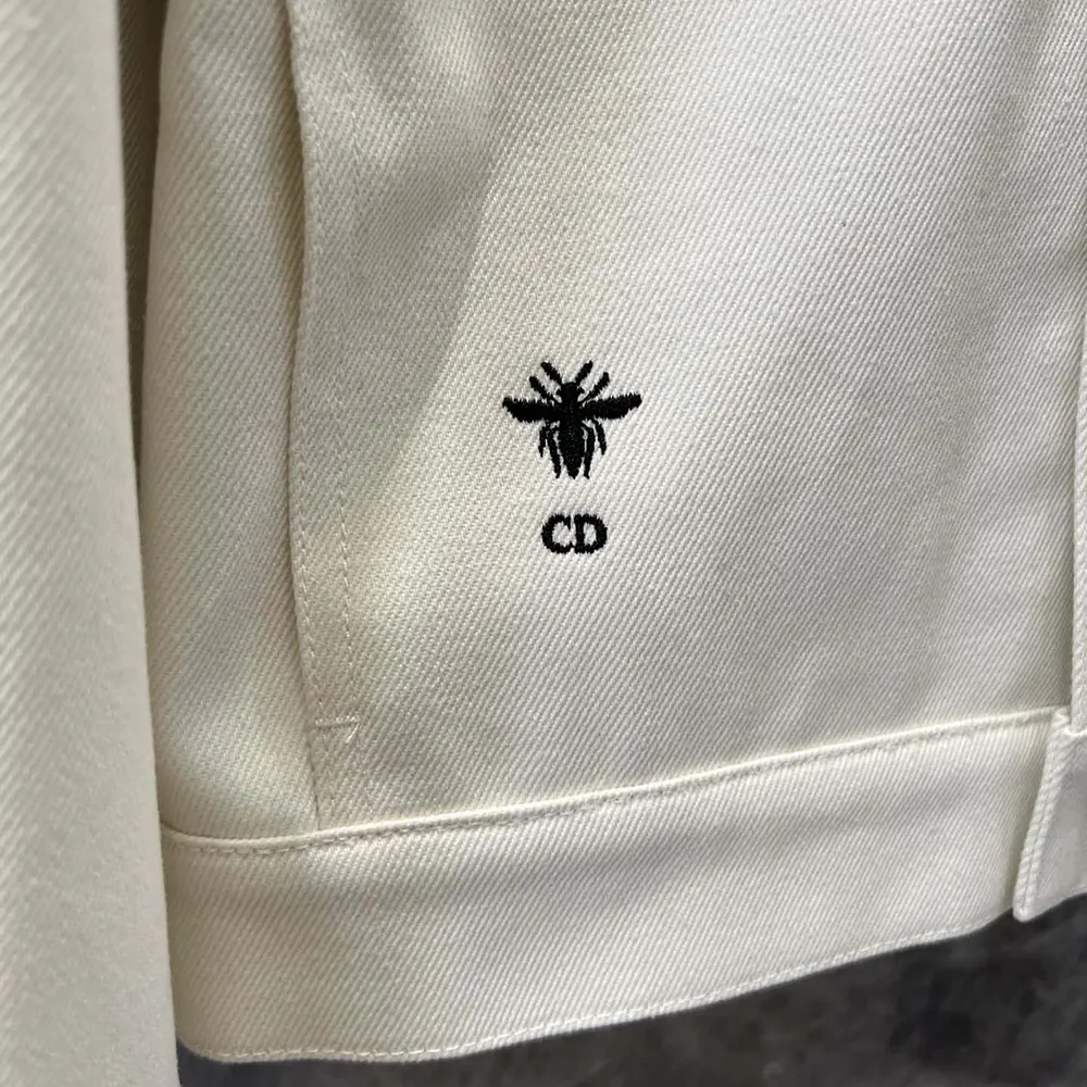 Dior Men Jacket White Cotton Denim with Gold-Tone Dior Around the World Motif