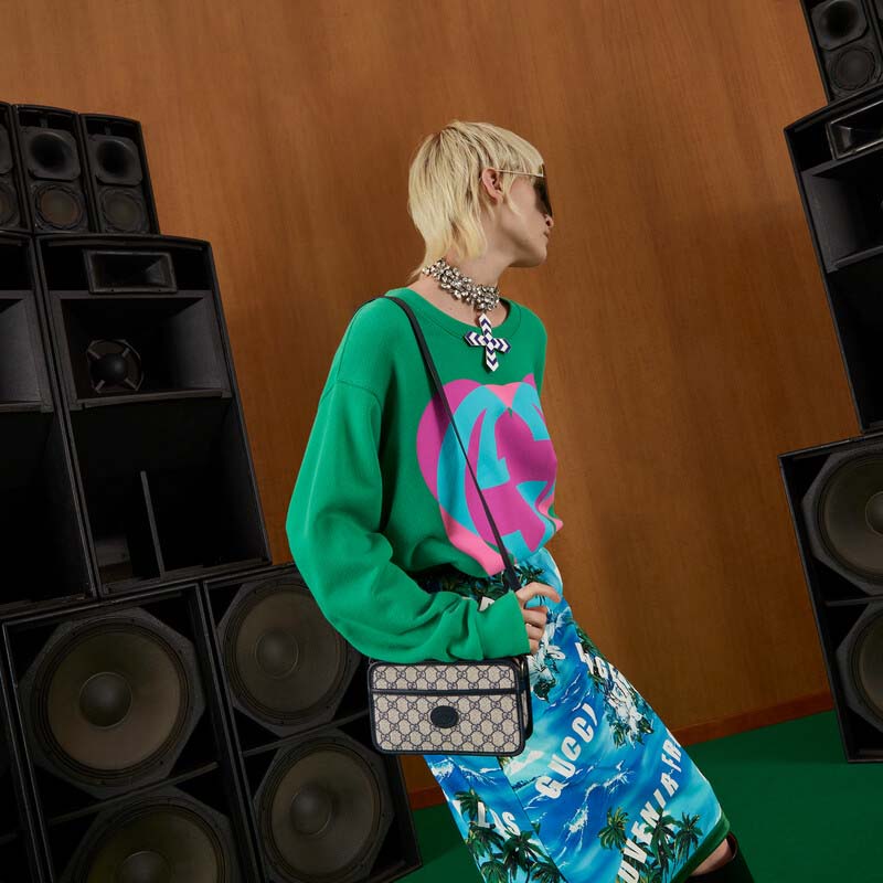 Gucci Unisex GG Shoulder Bag Beige Blue GG Supreme Canvas Interlocking G