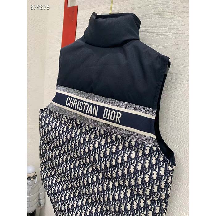 Dior Men CD Reversible Sleeveless Down Jacket Blue Ecru Oblique Quilted Technical Taffeta