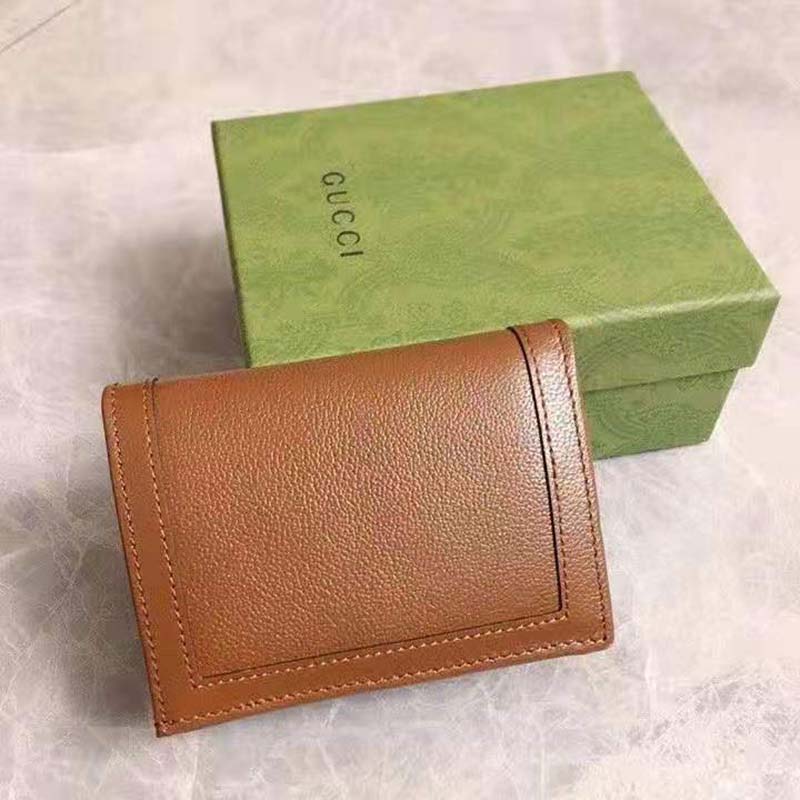 Gucci Unisex Gucci Diana Card Case Wallet Double G Brown Leather
