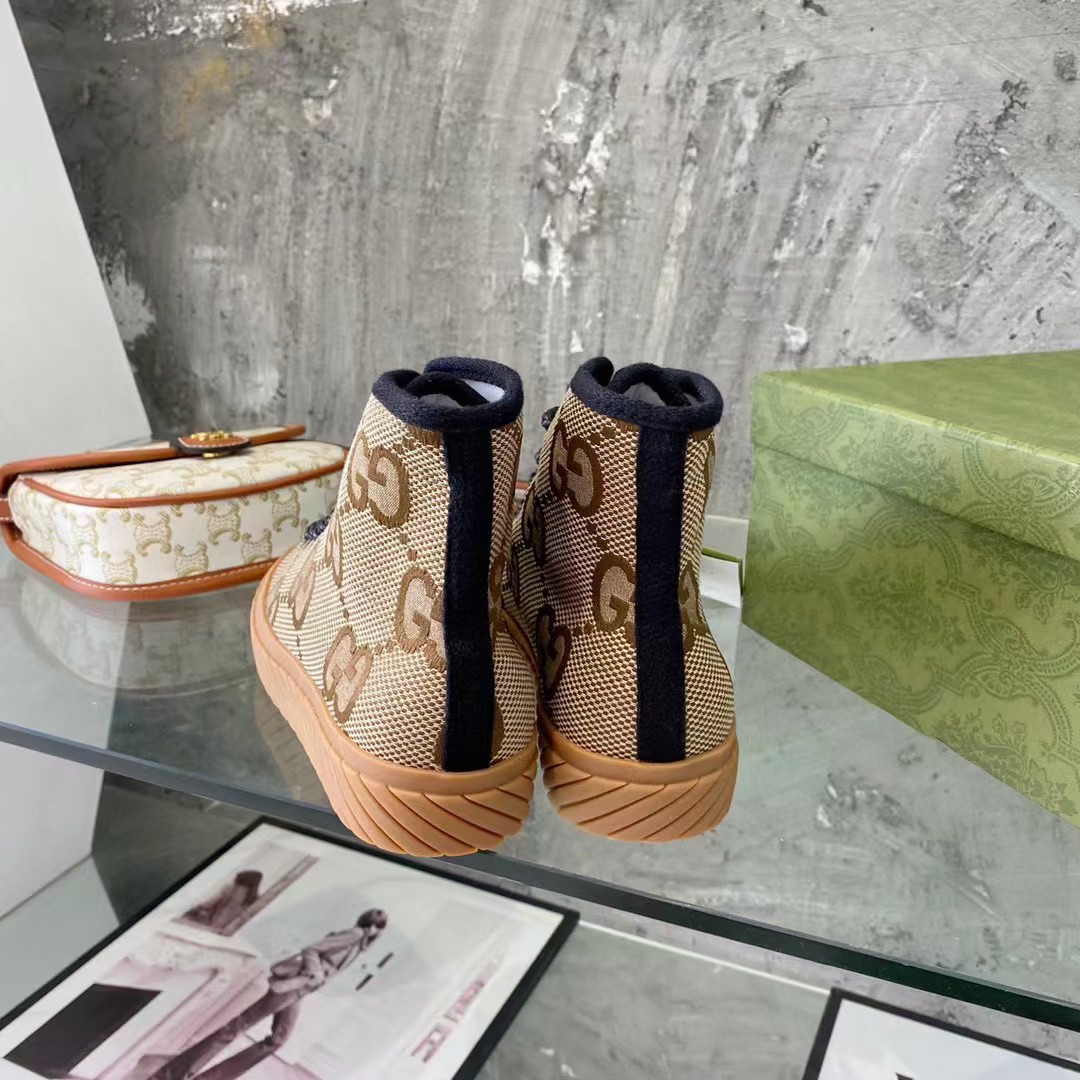 Gucci Unisex High-Top Maxi GG Sneaker Camel Ebony Canvas Low 3 Cm Heel