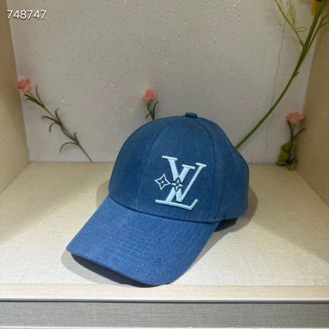 Louis Vuitton Unisex LV Denim Cap Navy Blue Cotton Embroidered LV Fall Signature